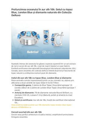Profunzimea Oceanului În Aur Alb 18k: Setul Cu Topaz Blue, London…