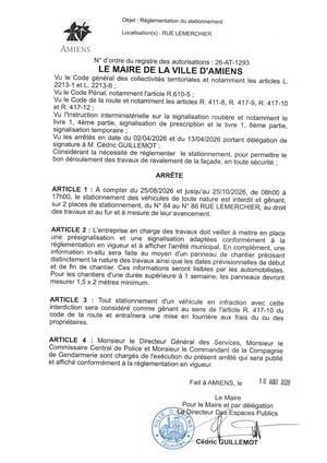 26 AT 1293 Reglementation Du Stationnement Rue Lemerchier Du 25 08 2026 Au 25 10 2026 - Publiée Le 18 08 2026