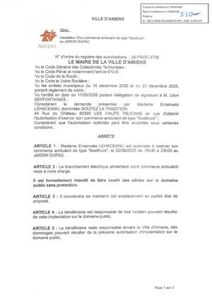 Ar1 2026 01252 26 Psoc 2736 Installation D'un Commerce Foodtruck Au Jardin Dufaule 22 08 2026 Publiée Le 19 08 2026