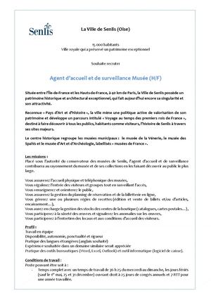 Annonce Agent d'accueil et de surveillance musée