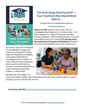 Neuroplasticity Cognitive Rehabilitation Blog Post Trade Article