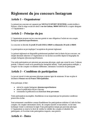 Règlement Du Jeu Concours Instagram Docx