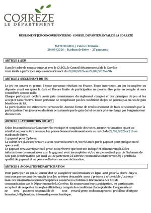 Jeu Concours Interne - CAB Valence Romans - 28 08 2026