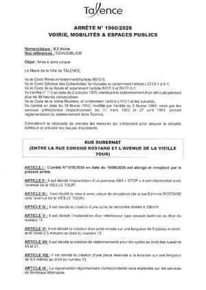 Arrete 1960 2026 Arrete 1919 2026 Abroge Et Remplace Mise En Sens Unique Rue Dubernat (Portion) Publié Le 19 08 2026