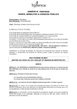 Arrete 1969 2026 Reperage Amiante Avant Tx Enrobe Rue Olibet (Portion) Du 28 08 Au 26 09 2026 (30j) Publié Le 19 08 2026