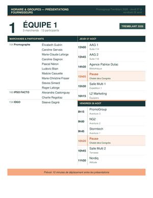 Horaire Groupes Tremblant 2026