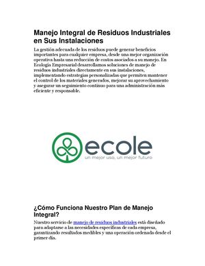Manejo Integral De Residuos Industriales En Sus Instalaciones