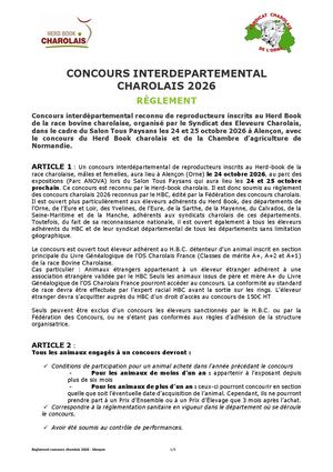 Règlement Interdepartemental Charolais 2026
