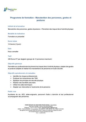 Programme Formation Manutention, Gestes et Postures