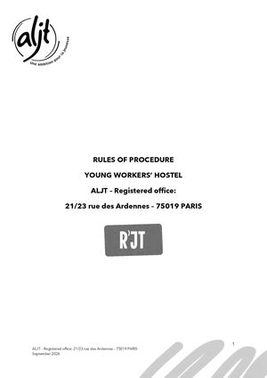 ALJT - Règlement De Fonctionnement 2026 RJT Version ANG Avec Annexes