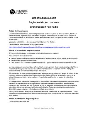 Reglement Jeu Concours Grand Concert Fun Radio Modifie Formulaire Contact