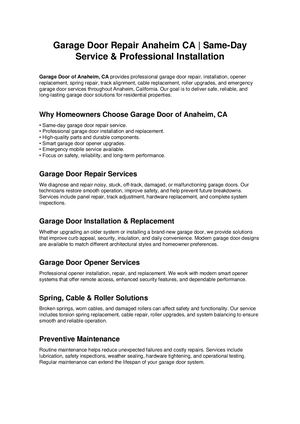 Garage Door Repair Anaheim Seo Brochure