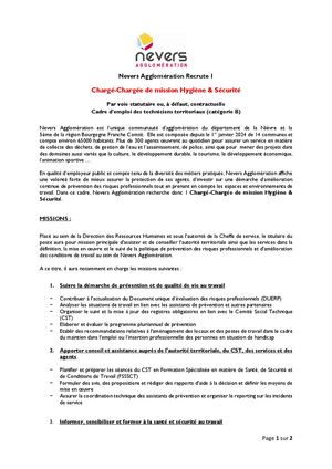 Charge De Mission Hygiene Securite Annonce