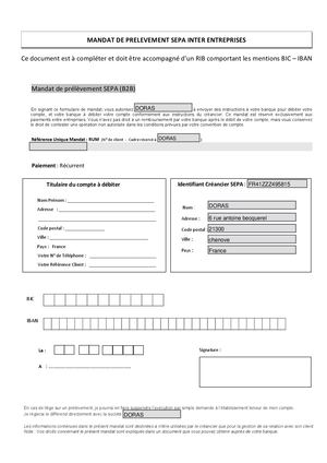 Mandat de prélèvement B to B