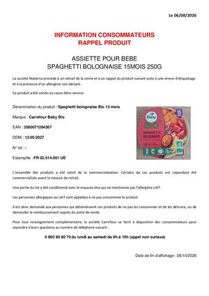 Rappel Assiette Bebe