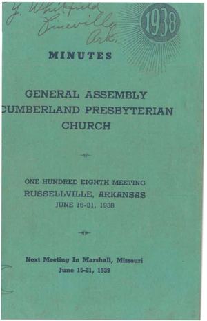 1938 Minutes of the General Assembly Cumberland Presbyterian Church