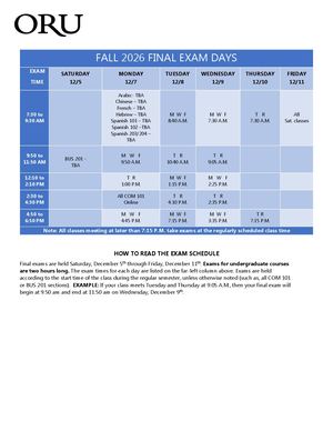 Fall 2026 Final Exam Schedule