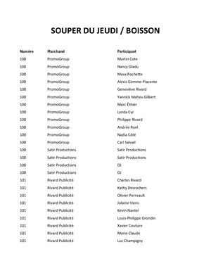 Participants - SOUPER JEUDI / BOISSON