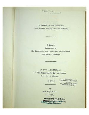 A History Of The Cumberland Presbyterian Mission In China 1897 To 1937 Hugh P Kelso Ocr