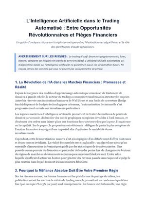 L'Intelligence Artificielle dans le Trading Automatisé : Entre Opportunités Révolutionnaires et Pièges Financiers