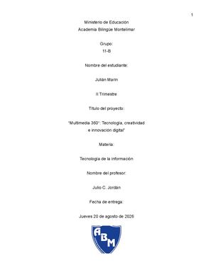 Proyecto De Técnologia Jamd 11 B