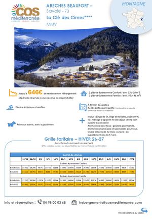 Arêches-Beaufort / Résidence La Clé des Cimes - Mmv / Saison HIVER 2026-2027