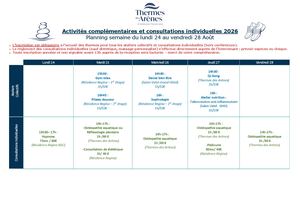 Arènes Planning Activités complémentaires