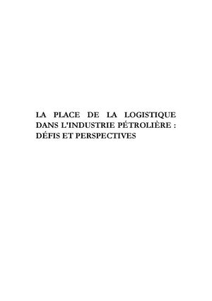La Place De La Logistique Dans L'industrie Petroliere Defis Et Perspectives Marcel Mabika