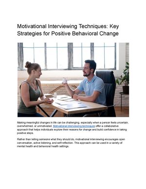 Motivational Interviewing Techniques: Strategies for Positive Change