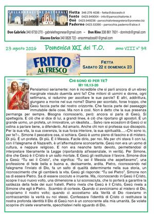 Avvisi Parrocchiali dal 23 AL 30 Agosto 2026 - 21ª Domenica Tempo Ordinario 2026