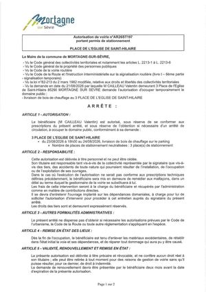 Ar26st197 Av Portant Permis De Stationnement Place De L'eglise De Saint Hilaire Du 23 08 Au 24 08 2026