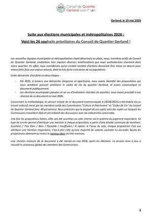 Les 26 souhaits du Conseil de Quartier Gerland