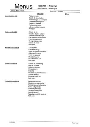 Menu Du 05 Au 09 Octobre 2026
