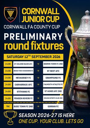 Cornwall FA Junior Cup - Preliminary Round & Round 1 2026-27