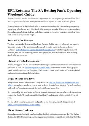 EPL Returns: The SA Betting Fan's Opening Weekend Guide