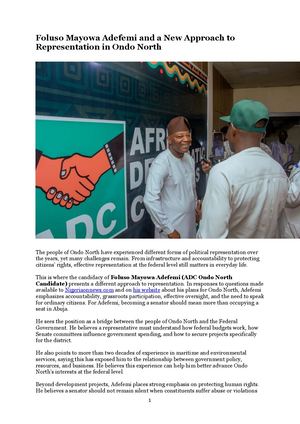 Adefemi And A New Approach To Representation In Ondo North