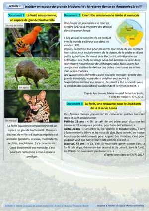 CG3 - Acticité 1 - Habiter un espace de grande biodiversité, l'Amazonie