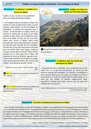 CG3 - Activité 2 - Habiter un espace à fortes contraintes, le Népal