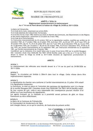 Arrêté N°2026 16 14 Rue Du Pavé Sdevo