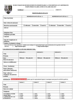 Annexe 3 Fiche Unique De Renseignements 2023 2024