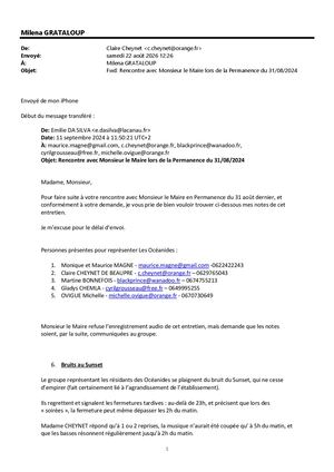 Courrierl Secrétaire De Mairie Lacanau 31 Aout 2024