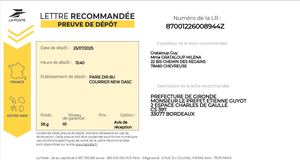 4 Preuve De Dépôt Du Recommandé Adressé à La Préfecture De La Gironde Le 25 Juillet 2025