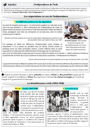 CH5 - 3e - Activité 2 - L'indépendance de l'Inde
