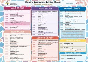 Planning De La Semaine Du 24 Au 31 Aout