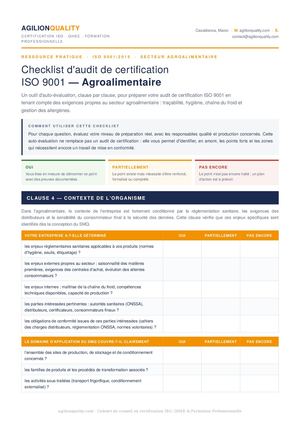 Checklist ISO 9001 Agroalimentaire – Audit et Préparation à la Certification | Agilion Quality