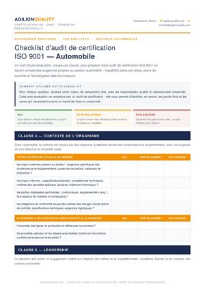 Checklist ISO 9001 Automobile – Audit et Préparation à la Certification | Agilion Quality