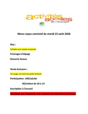 Menu Repas Festif Du Mardi 25 Aout