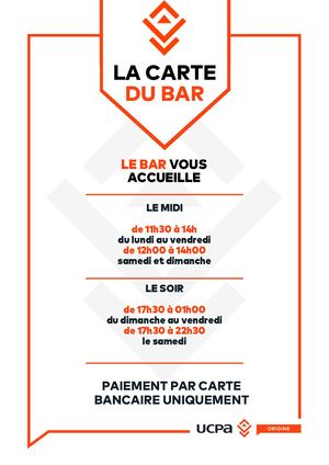 Carte du bar UCPA Saint Cyprien 2026