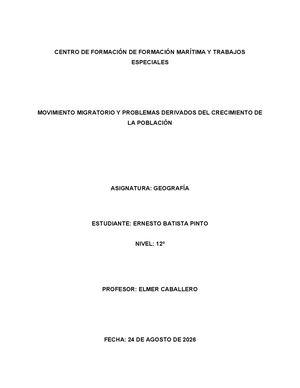 Movimiento migratorio y problemas derivados del crecimiento de la población