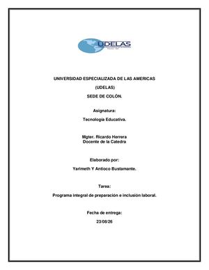 Programa Inclusion Laboral Yarimeth Antioco